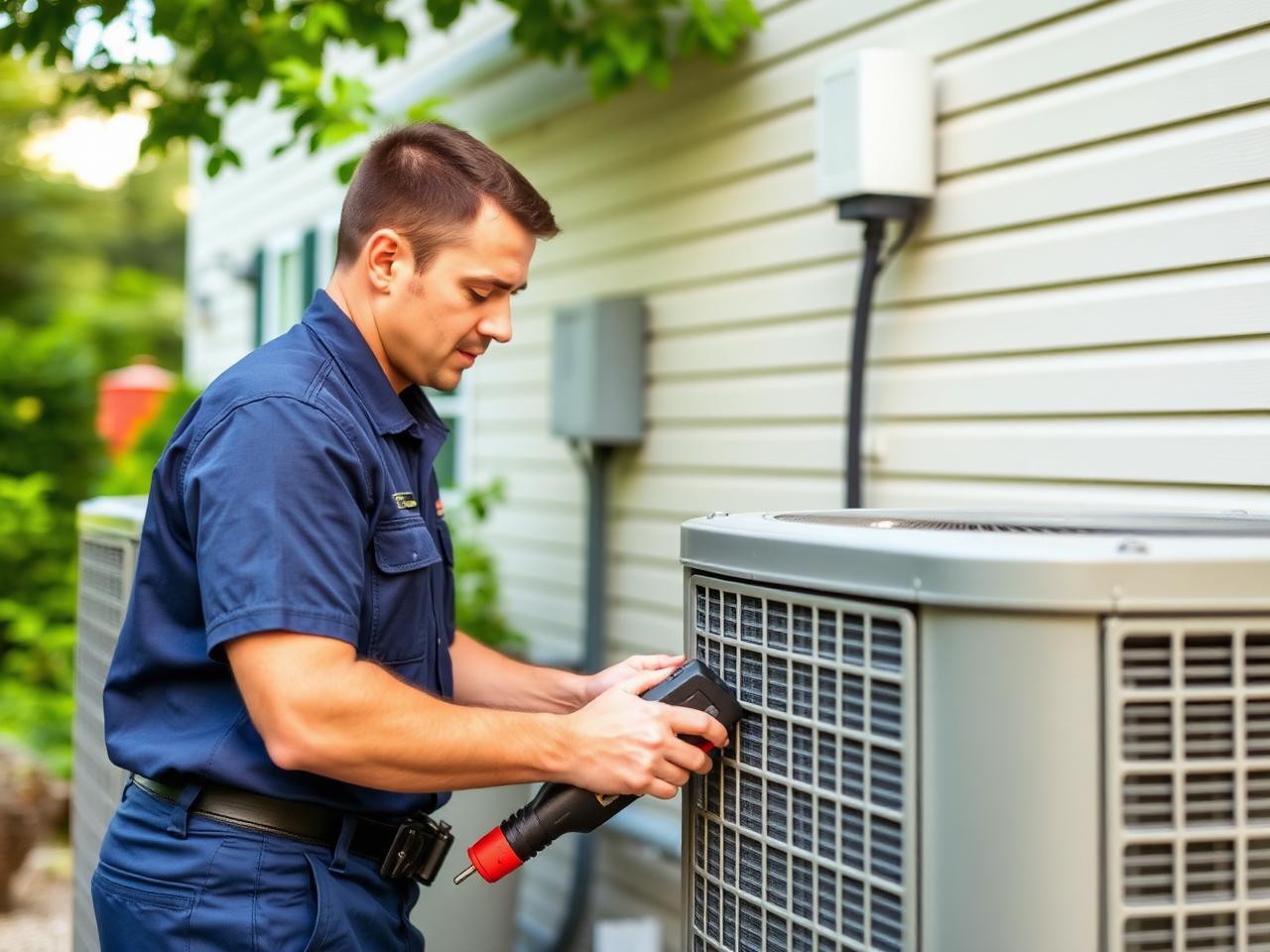 HVAC technician servicing an air conditioning unit