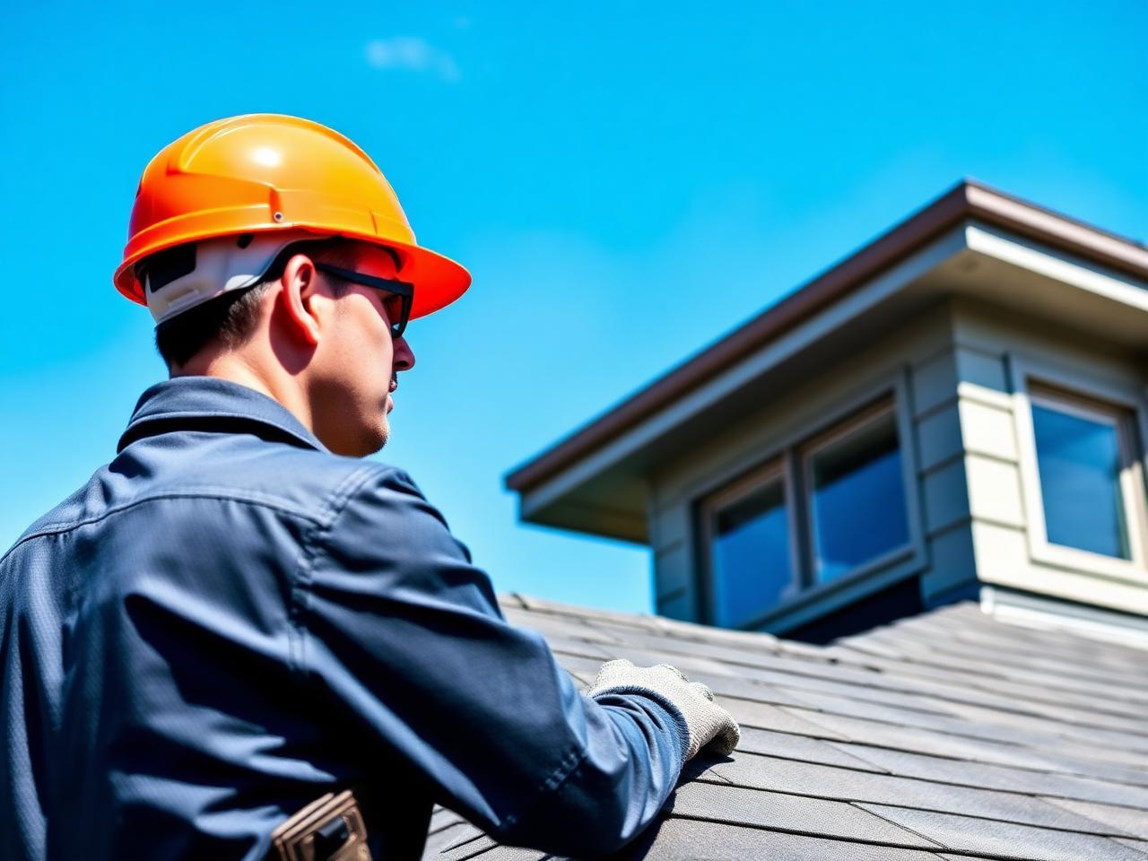 Roofing contractor inspecting a residential roof